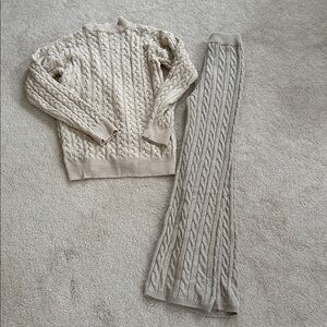 Cable Knit Sweater and Pants Set in Cream